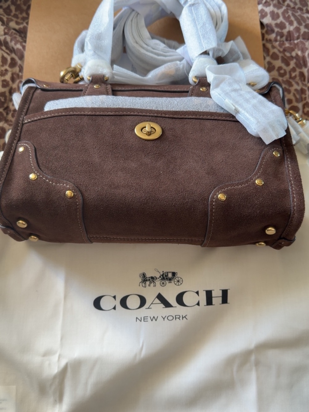 Coach Brown Suede Rhyder Satchel with Gold Turnlock
